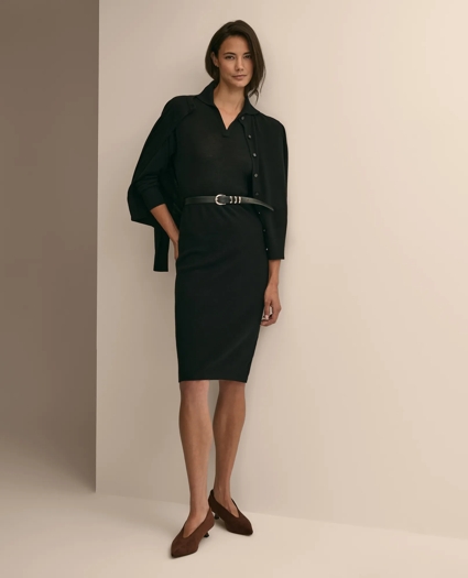 Merino Wool Belted Dolman-Sleeve Dress, image 2