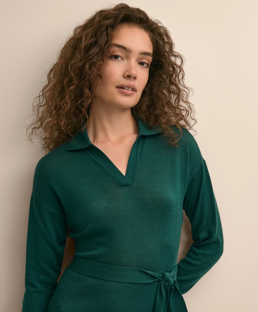 Merino Wool Belted Dolman-Sleeve Dress, image 3