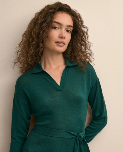 Merino Wool Belted Dolman-Sleeve Dress, image 3
