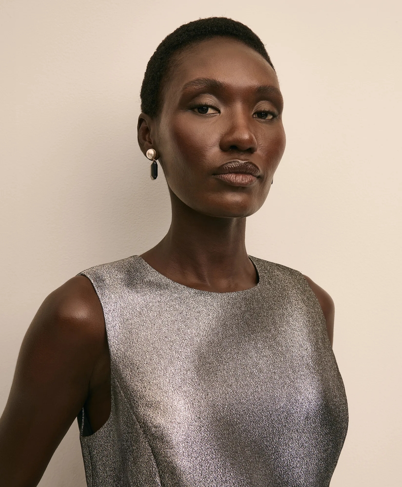 Cotton-Blend Metallic Grosgrain-Bow Dress, image 3