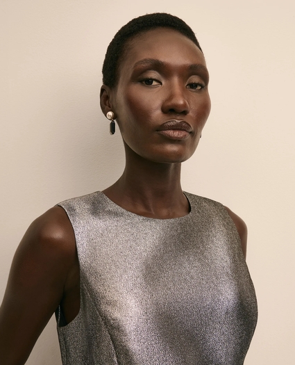 Cotton-Blend Metallic Grosgrain-Bow Dress, image 3