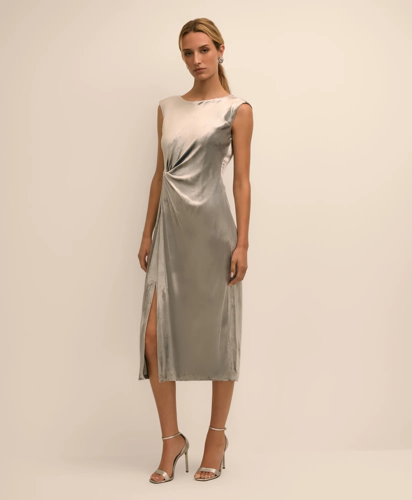 Silk Blend Velvet Waist-Knot Dress, image 2