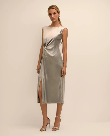 Silk Blend Velvet Waist-Knot Dress, image 2