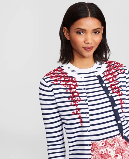 Floral-Beaded Striped Cardigan, image 1