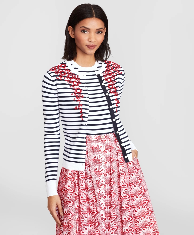 Floral-Beaded Striped Cardigan, image 3