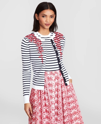Floral-Beaded Striped Cardigan, image 3