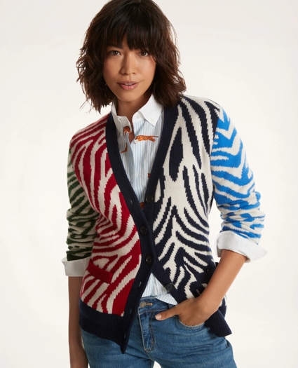 Year of the Tiger Merino Wool Tiger Stripe Intarsia Cardigan, image 1