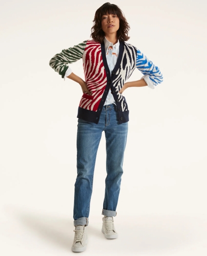 Year of the Tiger Merino Wool Tiger Stripe Intarsia Cardigan, image 2