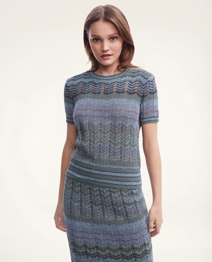 Cotton Blend Knit Short Sleeve Sweater, image 1