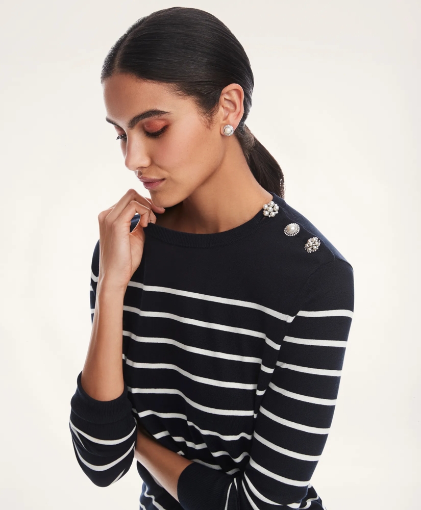 Silk-Cotton Nautical Stripe Sweater, image 3