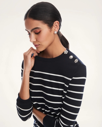 Silk-Cotton Nautical Stripe Sweater, image 3