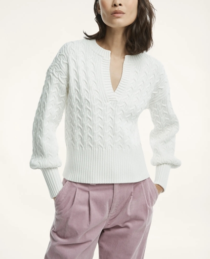 Supima® Cotton Split Neck Cable Knit Sweater, image 1