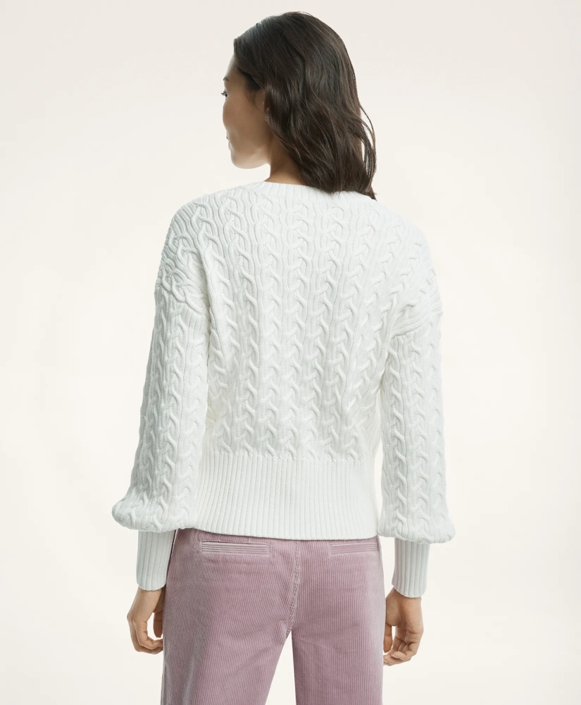 Supima® Cotton Split Neck Cable Knit Sweater, image 3