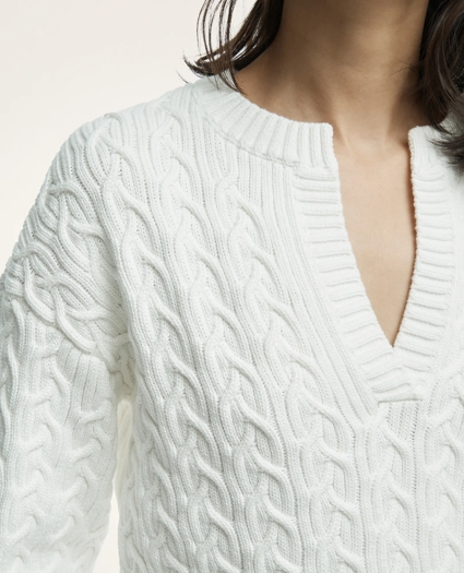 Supima® Cotton Split Neck Cable Knit Sweater, image 2