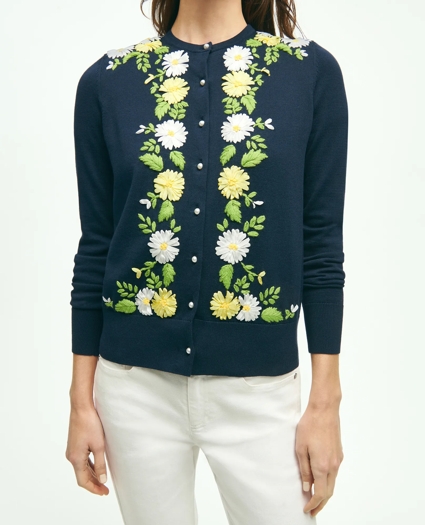 Supima® Cotton Floral Embroidered Cardigan, image 4