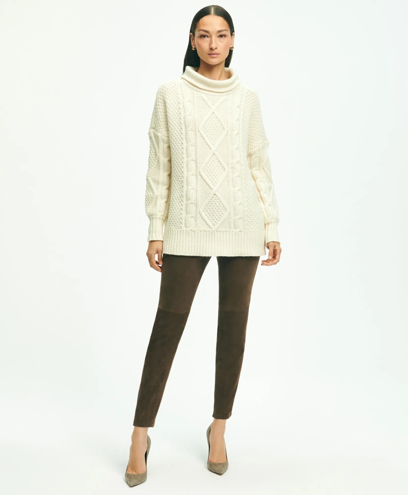 Oversize Merino Wool Mock Neck Aran Knit Sweater, image 3