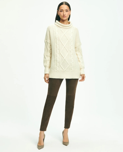 Oversize Merino Wool Mock Neck Aran Knit Sweater, image 3