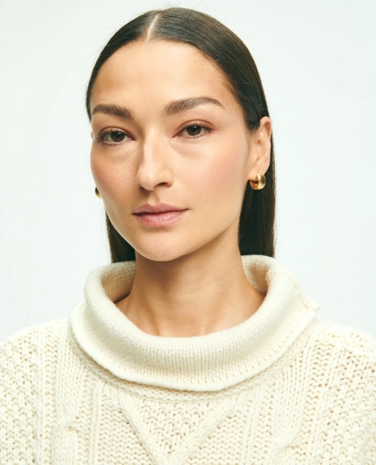 Oversize Merino Wool Mock Neck Aran Knit Sweater, image 5