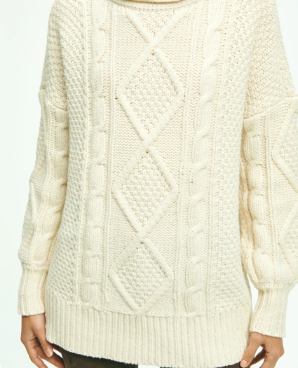 Oversize Merino Wool Mock Neck Aran Knit Sweater, image 6