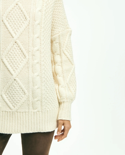 Oversize Merino Wool Mock Neck Aran Knit Sweater, image 7