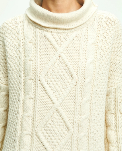 Oversize Merino Wool Mock Neck Aran Knit Sweater, image 8