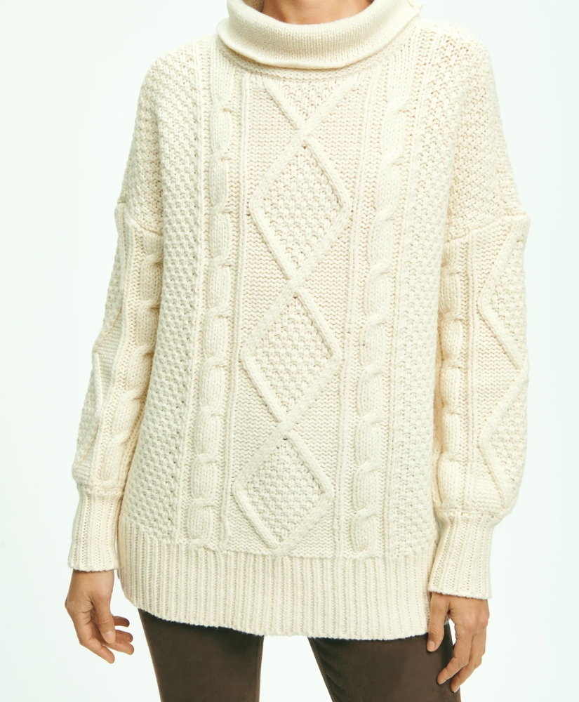 Oversize Merino Wool Mock Neck Aran Knit Sweater, image 9