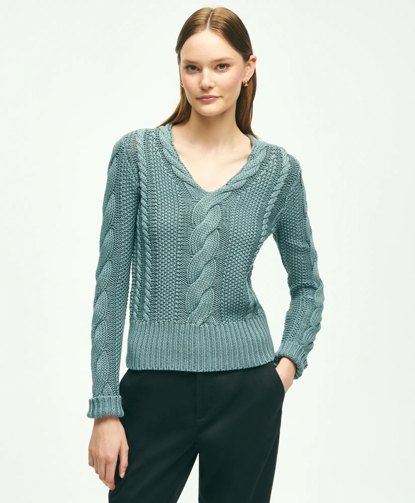 Cotton Multi-Cable V-Neck Sweater, image 1