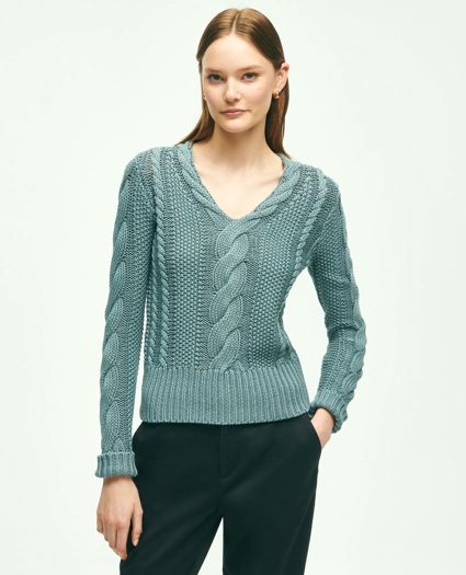 Cotton Multi-Cable V-Neck Sweater, image 1