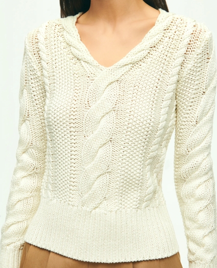Cotton Multi-Cable V-Neck Sweater, image 3