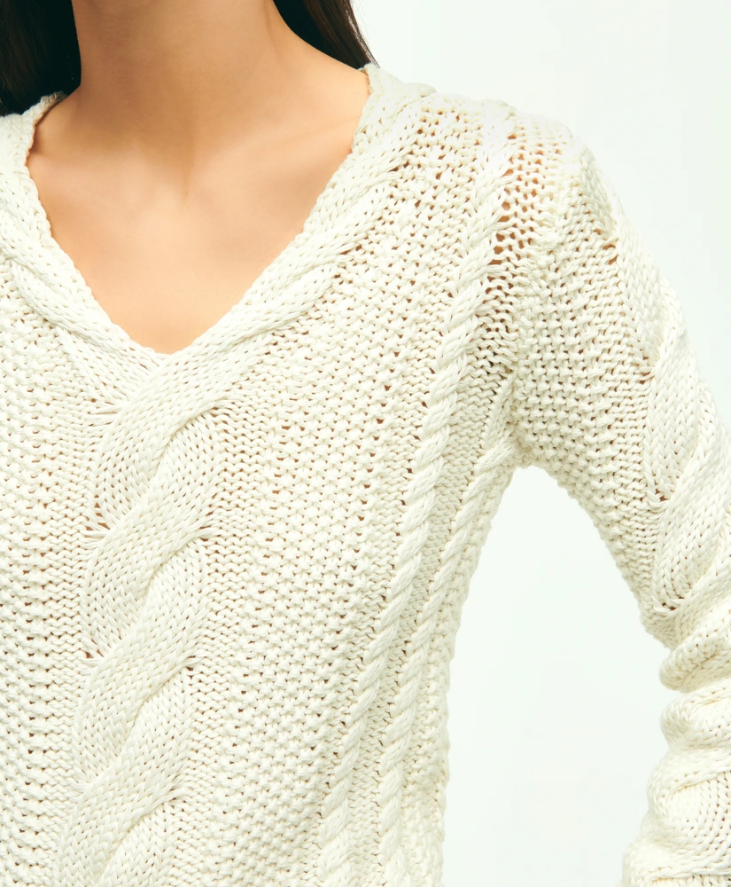 Cotton Multi-Cable V-Neck Sweater, image 4