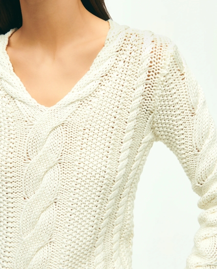 Cotton Multi-Cable V-Neck Sweater, image 4