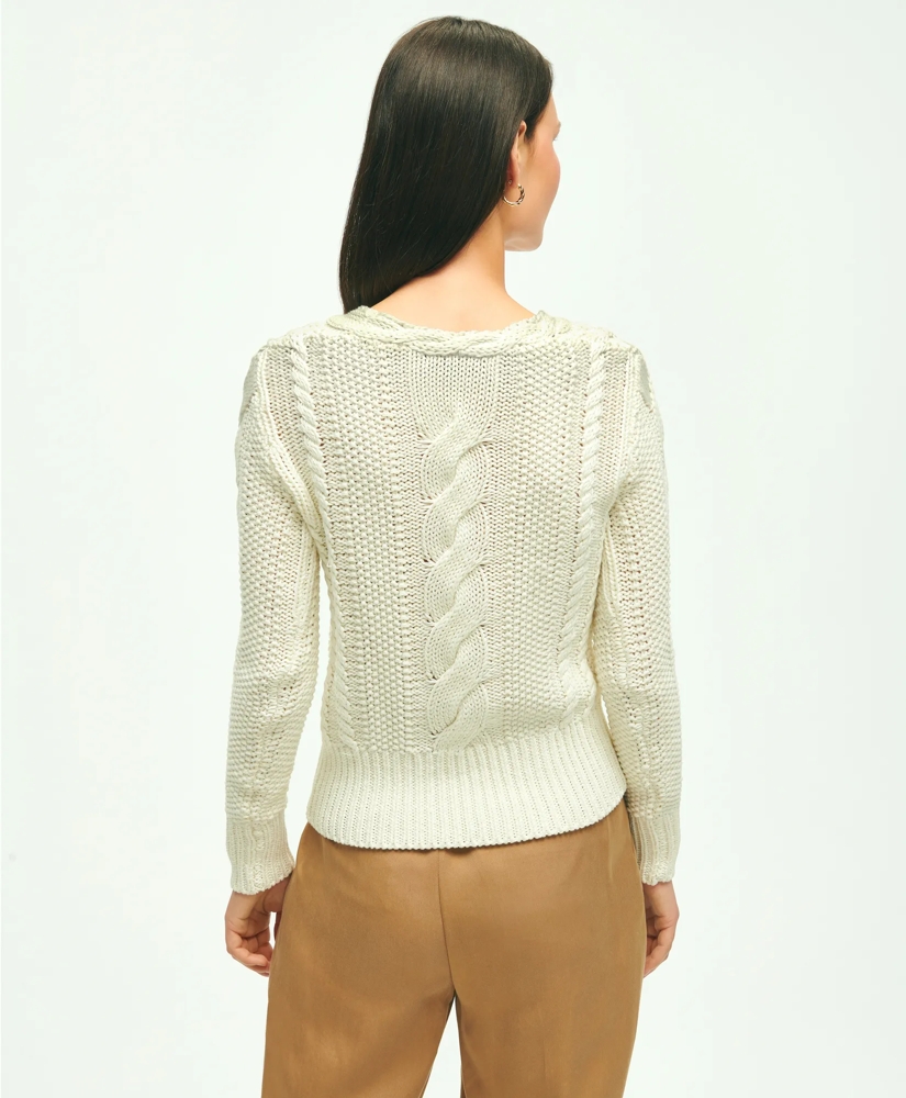 Cotton Multi-Cable V-Neck Sweater, image 5