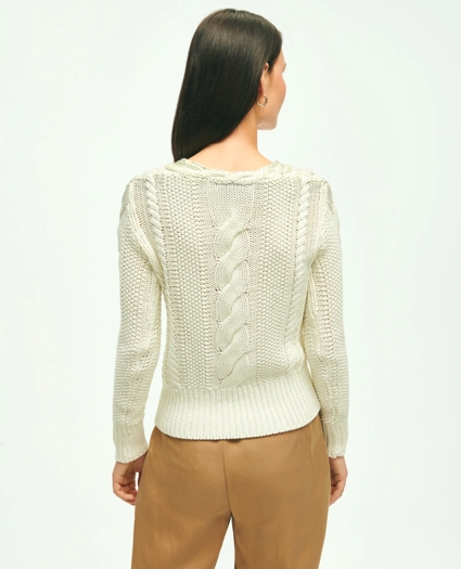 Cotton Multi-Cable V-Neck Sweater, image 5