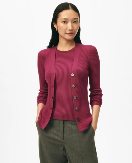 Twinset Silk Blend Ribbed V-Neck Cardigan, image 1