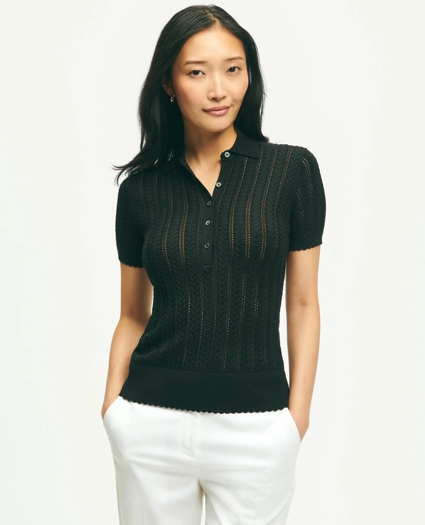 Silk Blend Pointelle Polo Sweater, image 1