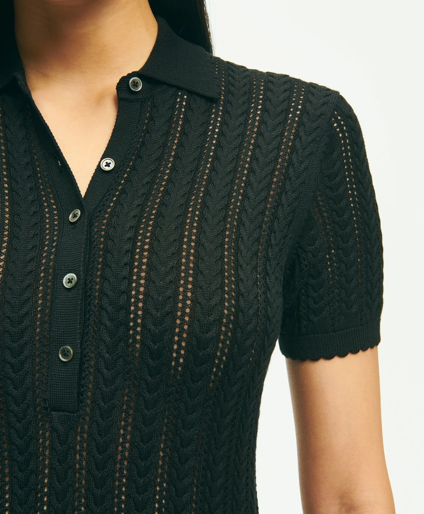 Silk Blend Pointelle Polo Sweater, image 2