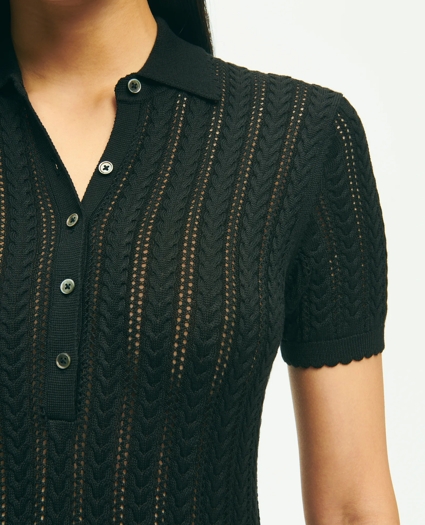 Silk Blend Pointelle Polo Sweater, image 2
