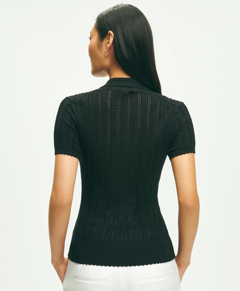 Silk Blend Pointelle Polo Sweater, image 3
