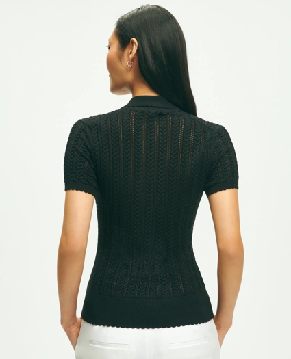 Silk Blend Pointelle Polo Sweater, image 3