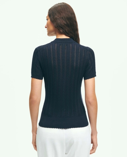 Silk Blend Pointelle Polo Sweater, image 2