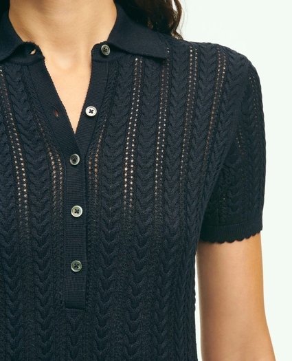 Silk Blend Pointelle Polo Sweater, image 3