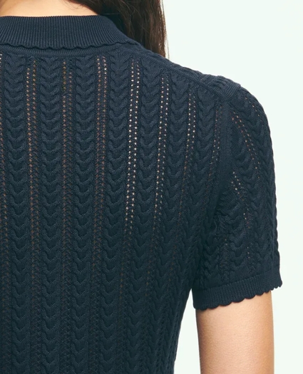 Silk Blend Pointelle Polo Sweater, image 4