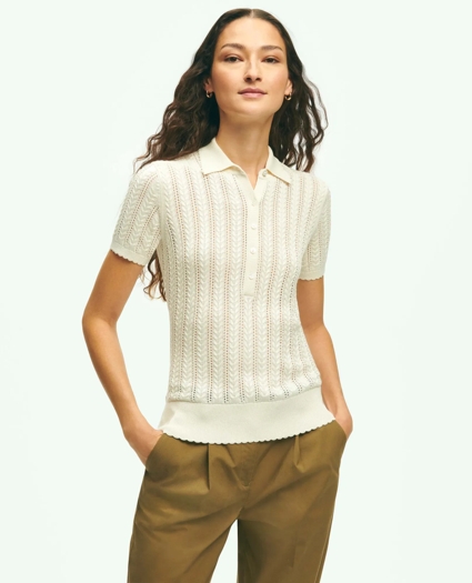 Silk Blend Pointelle Polo Sweater, image 1