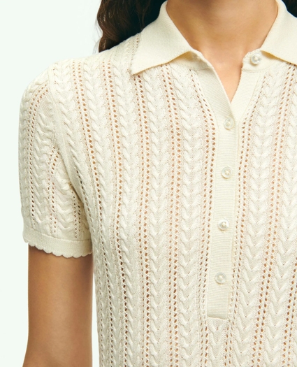 Silk Blend Pointelle Polo Sweater, image 2