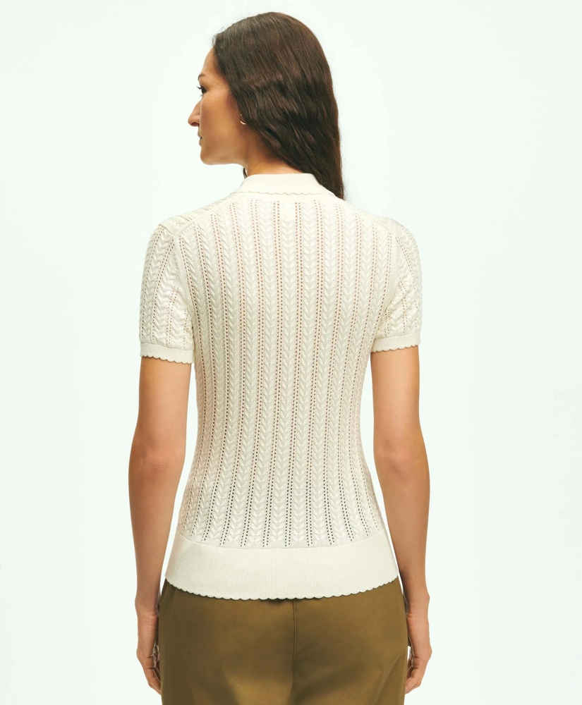 Silk Blend Pointelle Polo Sweater, image 3
