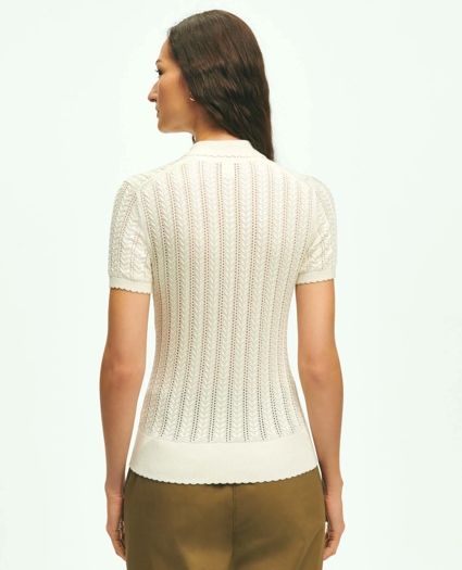 Silk Blend Pointelle Polo Sweater, image 3