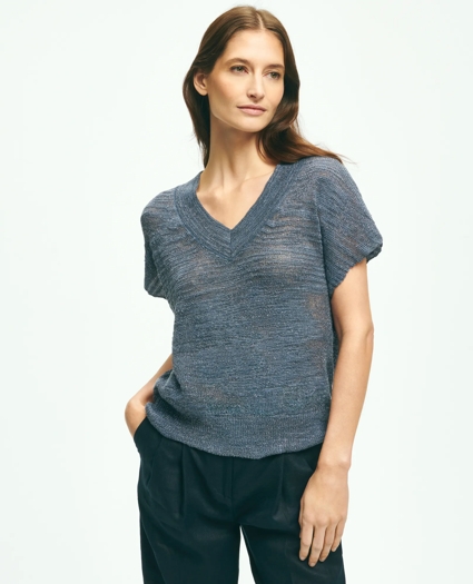 Relaxed V-Neck Short-Sleeve Sweater In Linen Lurex®, image 1
