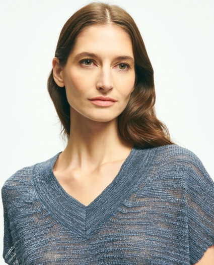 Relaxed V-Neck Short-Sleeve Sweater In Linen Lurex®, image 2
