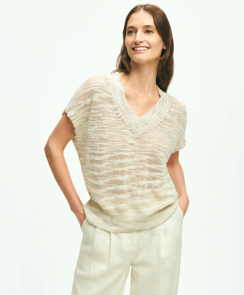 Relaxed V-Neck Short-Sleeve Sweater In Linen Lurex®, image 1