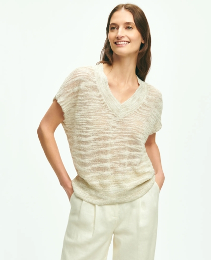 Relaxed V-Neck Short-Sleeve Sweater In Linen Lurex®, image 1